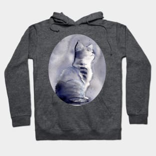 Expressive Watercolor Cat with Polka Dot Background Hoodie